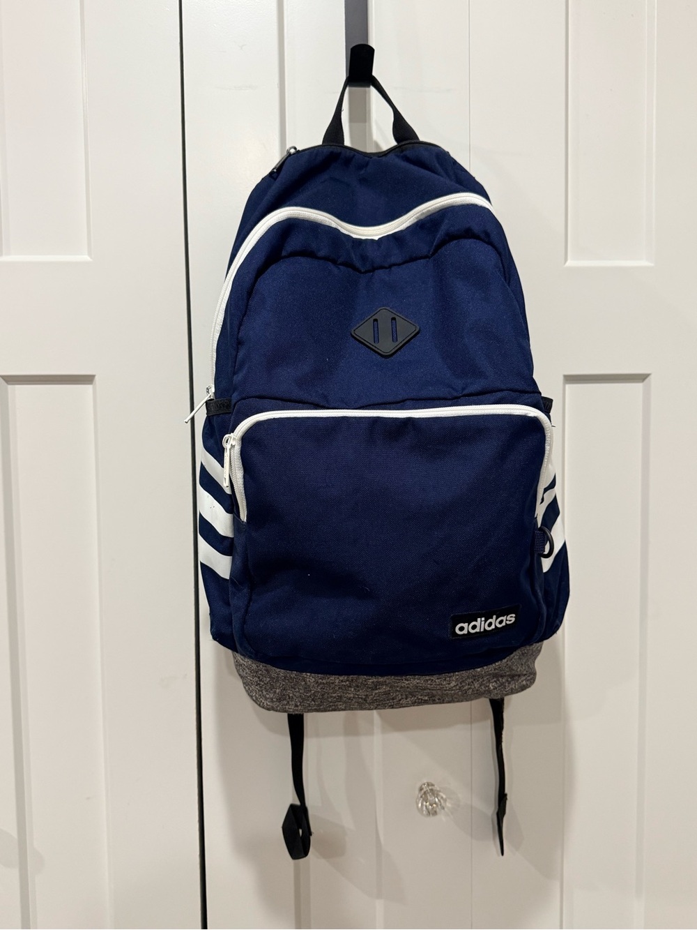 adidas Navy Backpack with White Trim and Gray Base